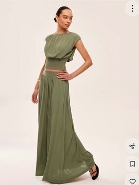 Commense Olive Maxi Skirt with Wide Waistband